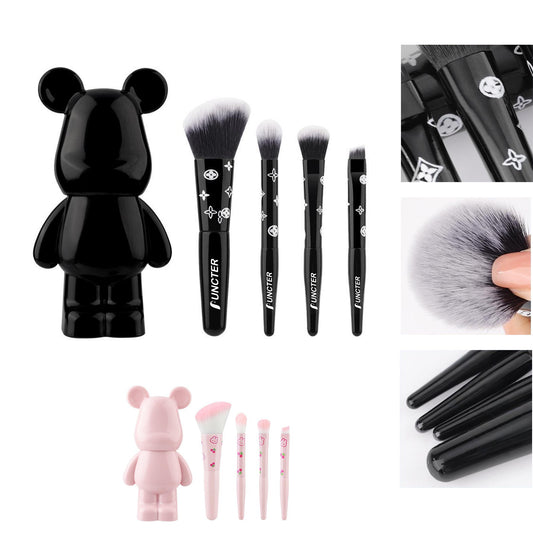 4 - Piece Mini Portable Makeup Brush Set With Bear Organizer