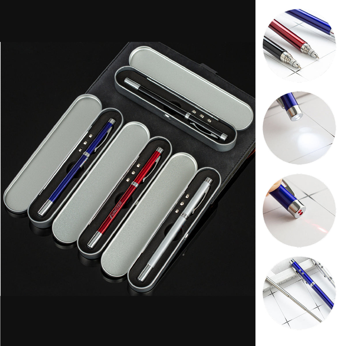 4" 1 Laser Pointer Multi Function Pen Retractable Teaching Pointer White Board Pointer Gift Box