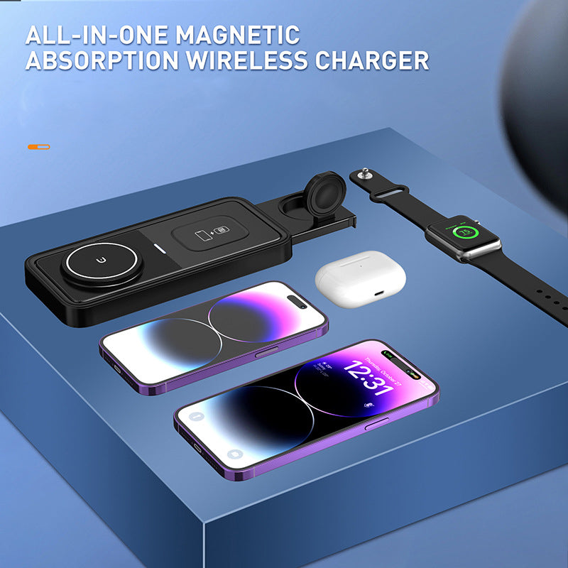 Magnetic 3" 1 Wireless Charging Pad Travel Charger For Multiple Devices