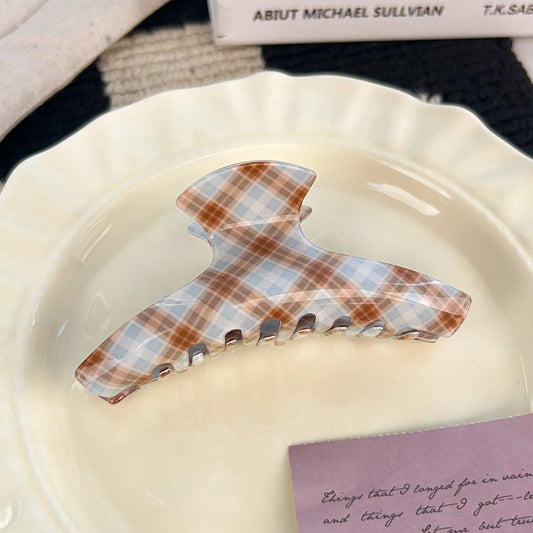 Brown-blue Check Pattern Claw Hair Clips