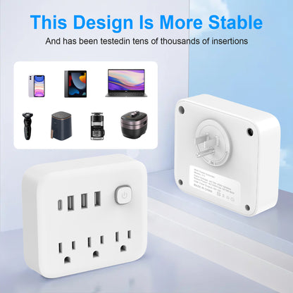 7" 1 Multi Wall Outlet Splitter w/ 180° Rotating Plug
