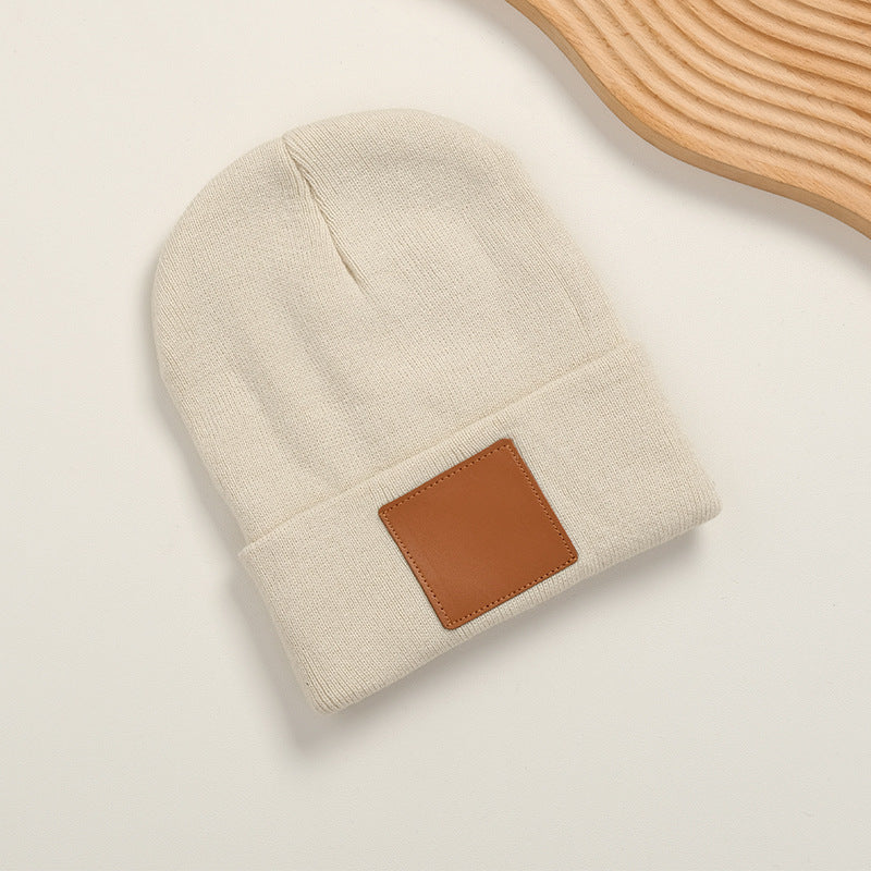 Leather Knit Cuffed Beanie Hat