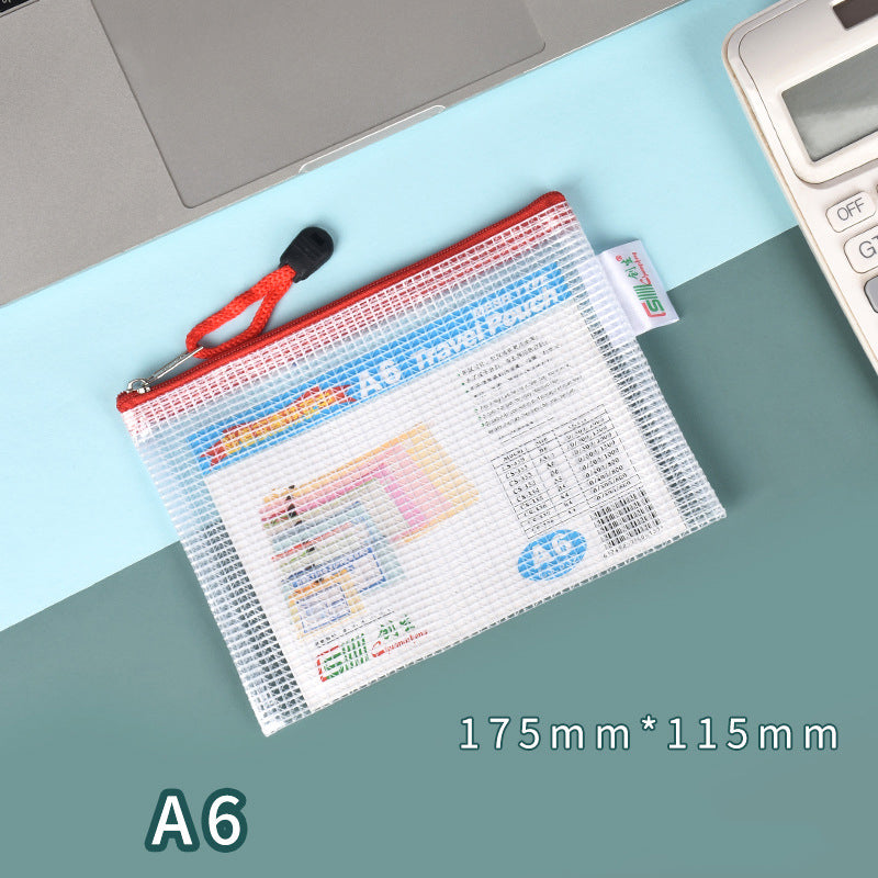 A6 Size Mesh Zipper Pouch Document Holder Bag File Document Pouch For School Office