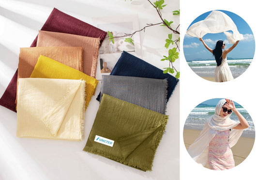 75'' Linen Feeling Scarf Pashmina Shawls Wraps Short Fringed Scarf Long Headscarf - Woven Label