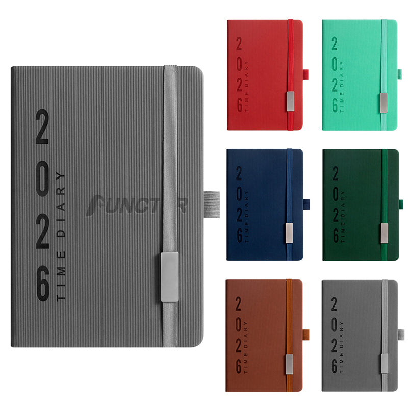 A5 PU Leather 2026 Weekly & Monthly Planner Daily Schedule Notebook W/ Pen Sleeve & Strap