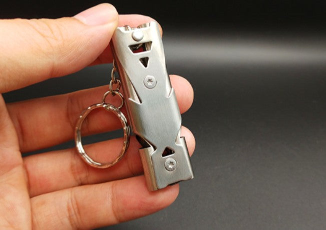 Dual Frequency Stainless Steel Whistle Keychain - High Decibel Emergency Survival Tool