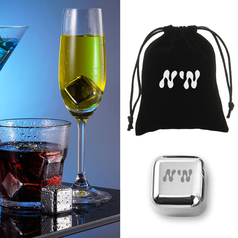 Stainless Steel Wine Ice Cube W/ Velvet String Bag