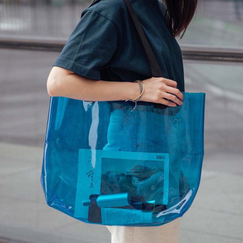 17.7x13.8" PVC Transparent Waterproof Tote Bag Clear Shoulder Bag For Shopping Outdoors