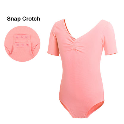 One-piece Kid Short Sleeve Dance Ballet Leotard Bodysuit - Snap Crotch