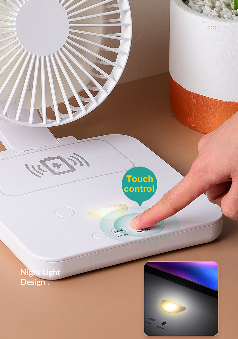 3" 1 Design Foldable Desk Fan With Wireless Charging For Phone Night Light