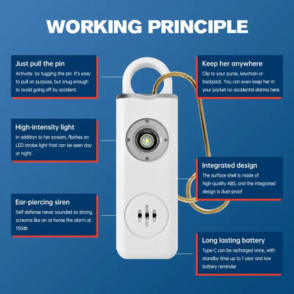 Rechargeable Safety Alarm Keychain with Strobe Light