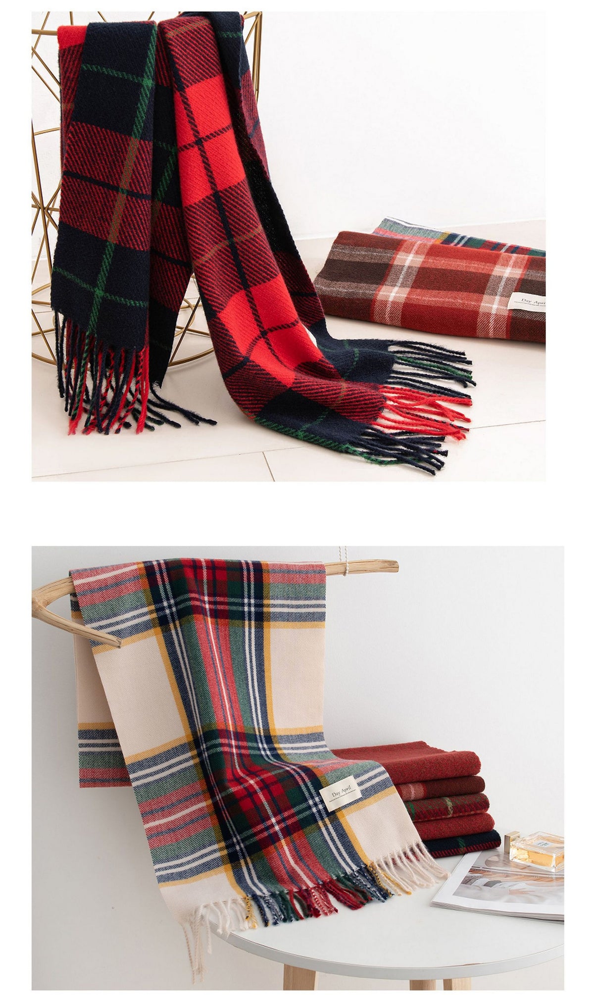 79'' Polyester Tartan Scarf Warm Autumn Winter Scarf Fringed Scarf - Embroidery
