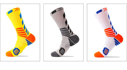 Men Contrast Color Sports Sock Cotton Socks Mid-calf Length Socks Stretch Crew Socks Basketball Sock
