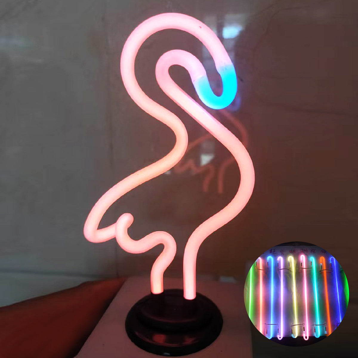 Flamingo Sign Custom Shape Tabletop Neon Sign Glass Tube Neon Light with Base