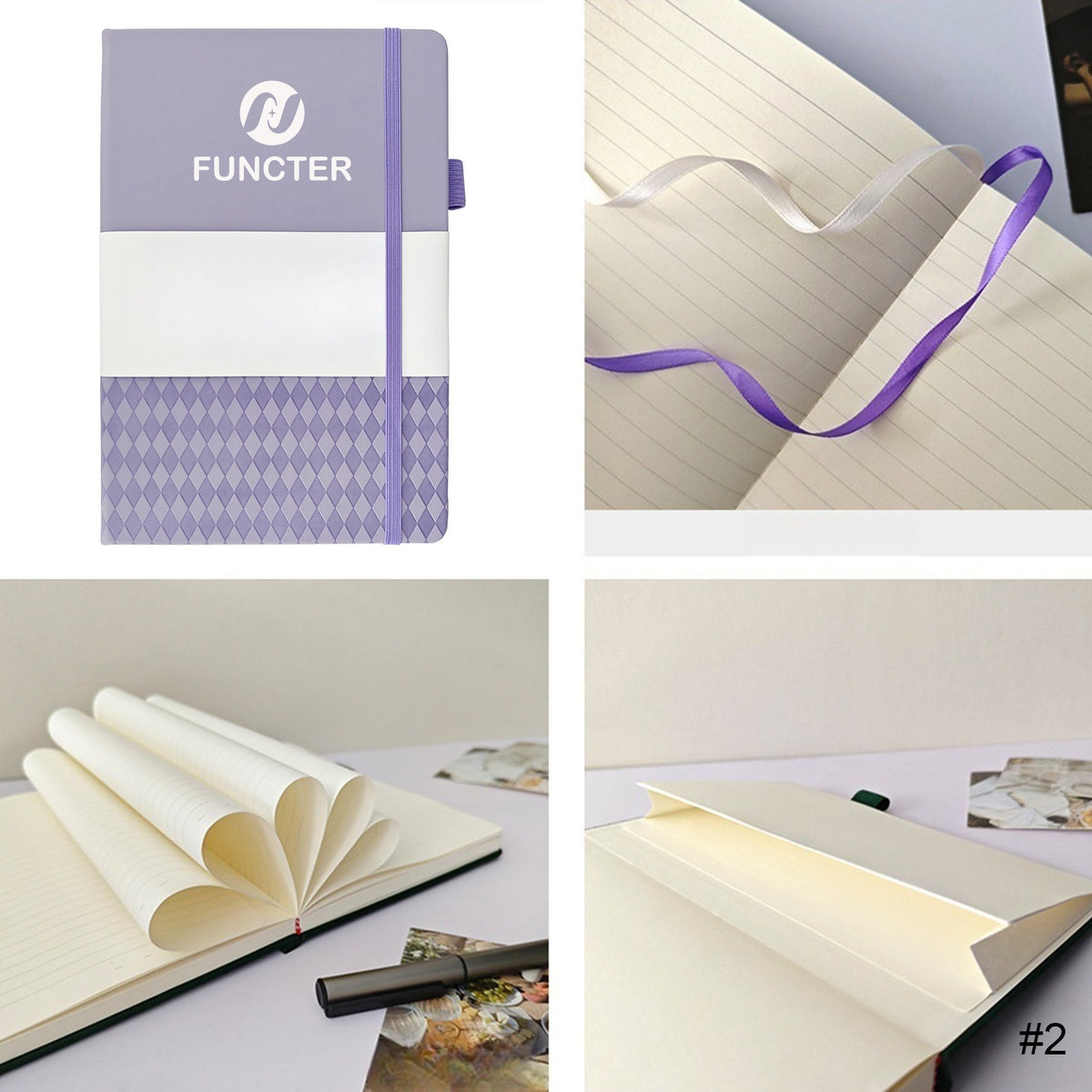 A5 PU Leather Diamond Pattern Lined Notebook W/Pen Sleeve