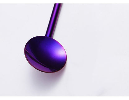 304 Stainless Straw Spoon Drinking Spoon With Straw (Blue & Purple)