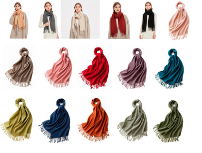 71" 100% Lamb Wool Plain Scarf Warm Autumn Winter Scarf Solid Color Fringed Wool Scarf