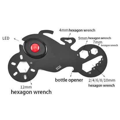 11" 1 Stainless Steel Motor Bike Shape Survival Pocket Credit Card Multitool w/ LED Light