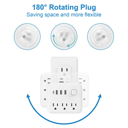 7" 1 Multi Wall Outlet Splitter w/ 180° Rotating Plug