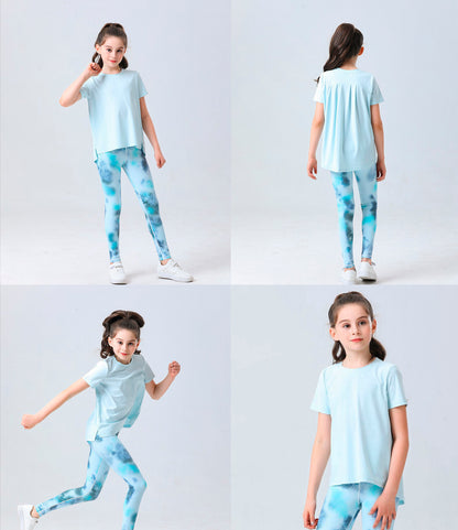 Youth Girls Athletic Ice Touch Breathable Short Sleeve Quick Dry Running Sports T-shirt