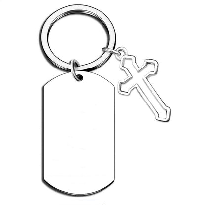 Laser Engraved Keychain With Cross With Gift Box Package