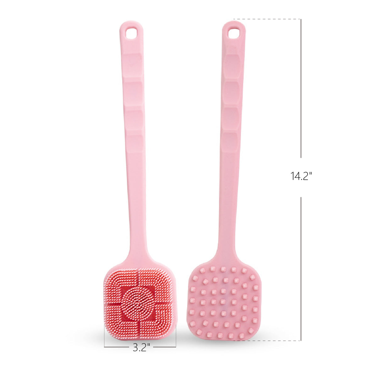 Silicone Square Back Scrubber for Shower Dual Sides Body Scrubber Exfoliator with Long Handle