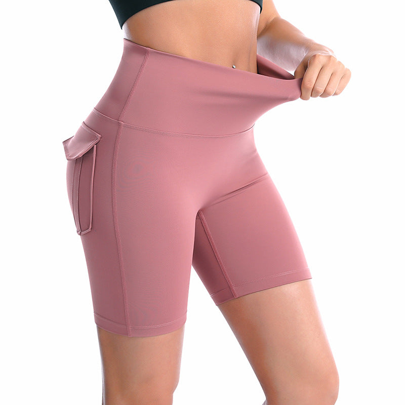 Women's Fitness High Waist Yoga Shorts Sports Tights Short Pants W/Two Pockets