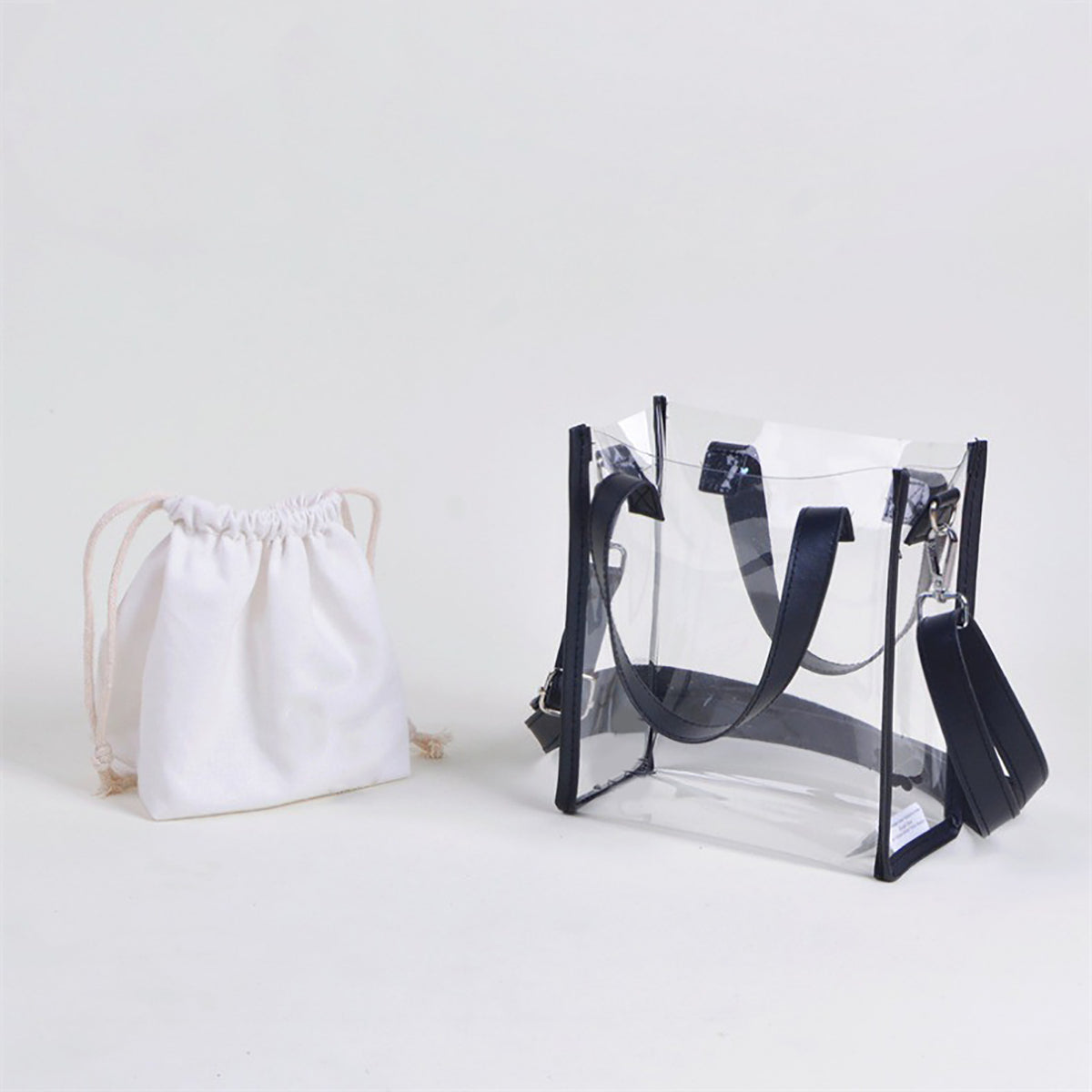 Stadium Approved Bag PVC Transparent Shoulder Bag Clear Bag Crossbody Bag W/ Separate Drawstring Bag