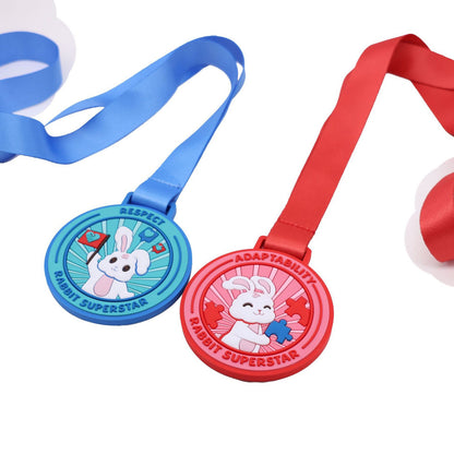 Custom 3D Embossed PVC Competition Medal Sports Winner Medal w/ Neck Ribbon
