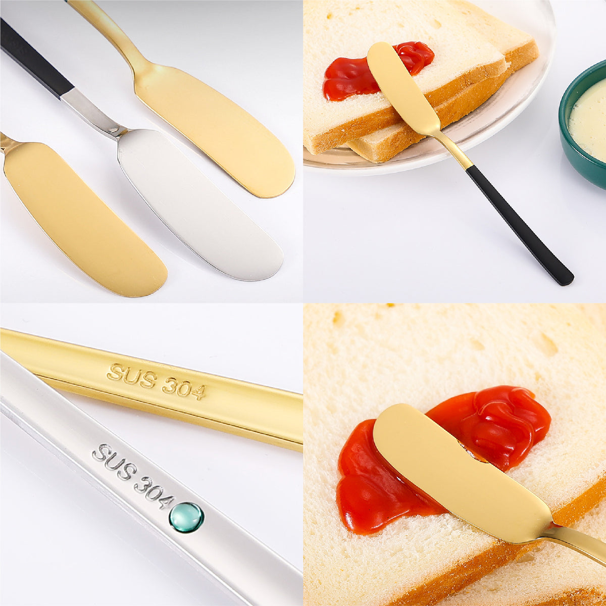 304 Stainless Steel Butter Spreader Iridescent Color Jam Spreader Gold Handle