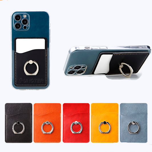 PU Card Holder with Metal Ring Phone Stand