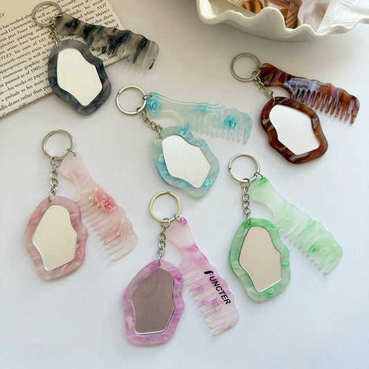 Cloud Mirror & Comb Keychain Purse Pendant