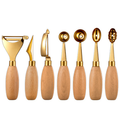 Oval Gold 304 Stainless Steel Fruit Scoop Watermelon Scoop Ice Cream Scoop With Wood Handle