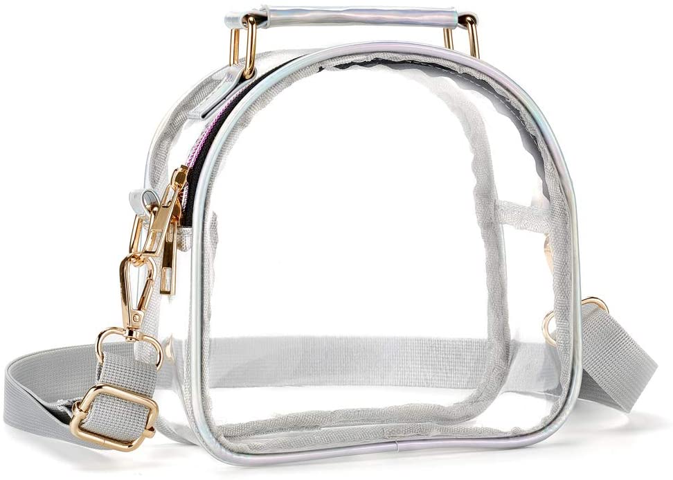 Women's PVC Transparent Clutch Clear Purse Crossbody Bag with Adjustable Strap Stadium Approved Bag