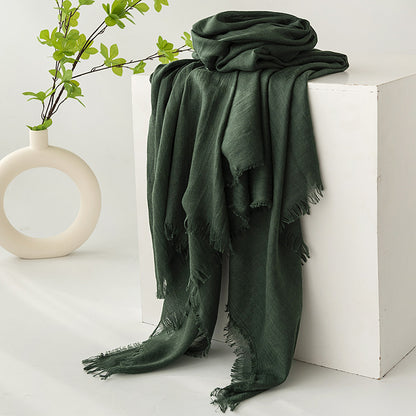 75'' Linen Feeling Scarf Pashmina Shawls Wraps Short Fringed Scarf Long Headscarf - Woven Label