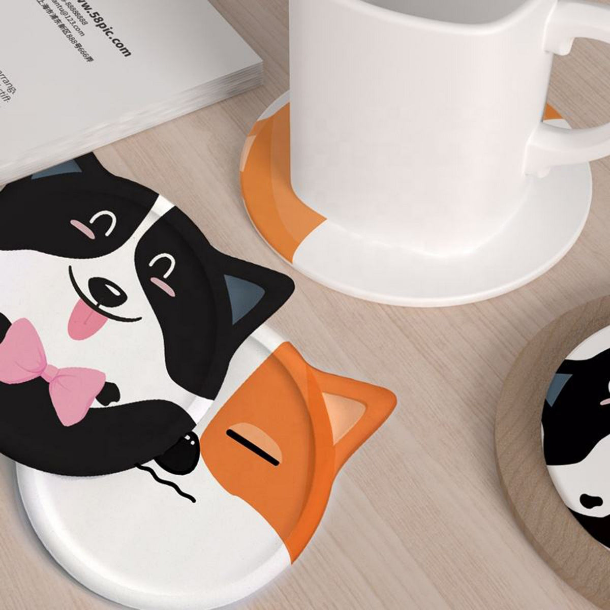 Cute Dog Shape Absorbent Ceramic Stone Cup Coaster