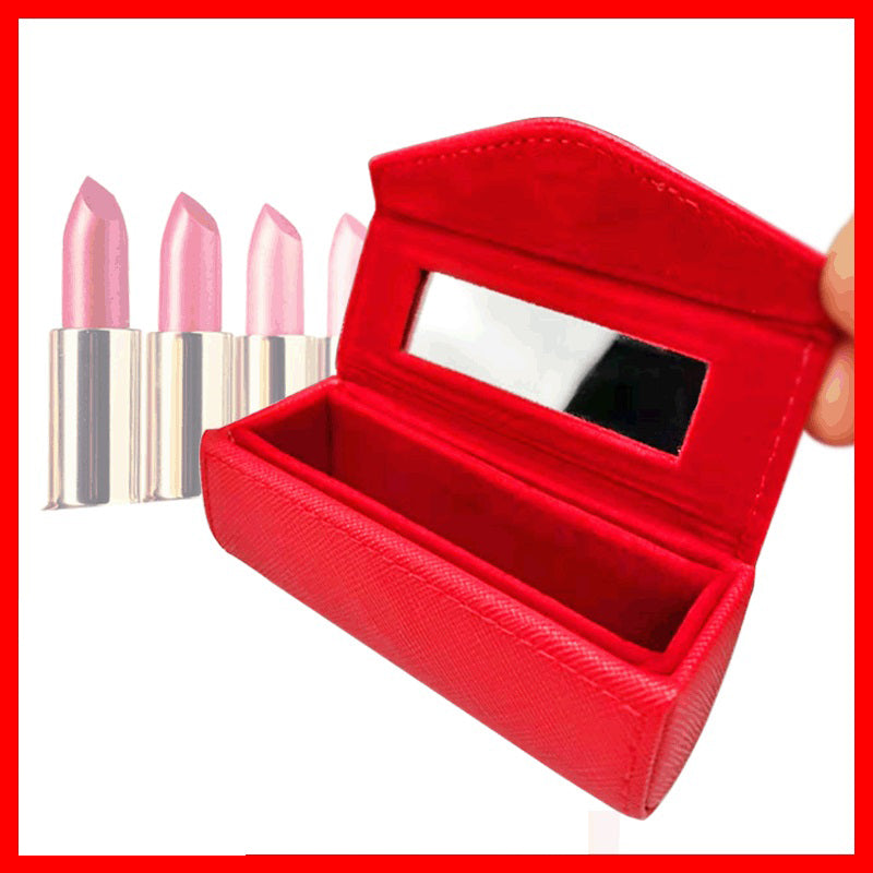 PU Leather Magnetic Buckle Makeup Bag Handle Bag Lipstick Storage Pouch W/Square Mirror