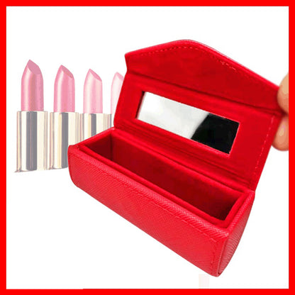 PU Leather Magnetic Buckle Makeup Bag Handle Bag Lipstick Storage Pouch W/Square Mirror