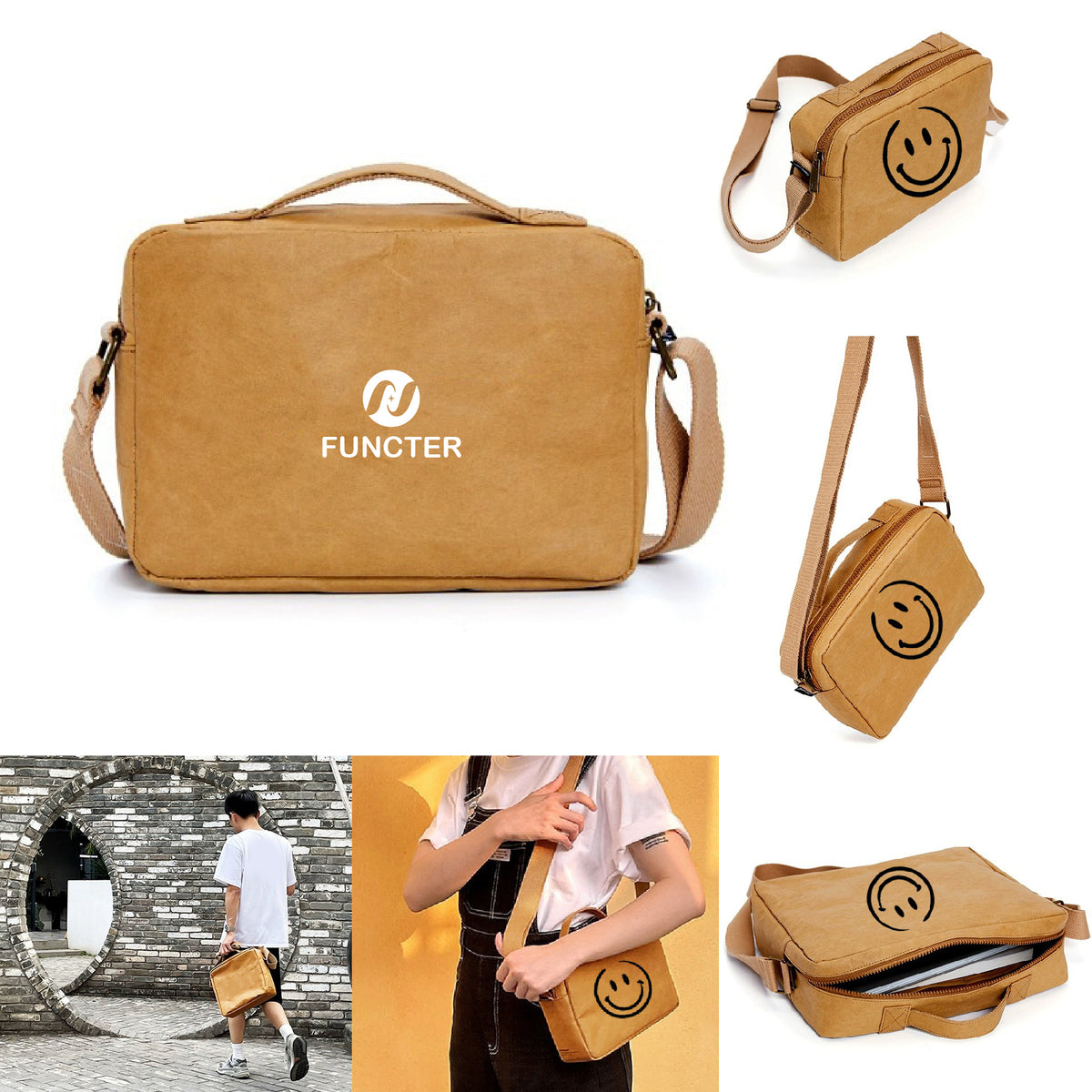 Reusable Kraft Paper Crossbody Bag Durable Paper Material Sling Bag for Everyday Use