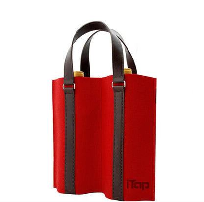Wine Bottle Double Felt Sleeve w/PU Strap