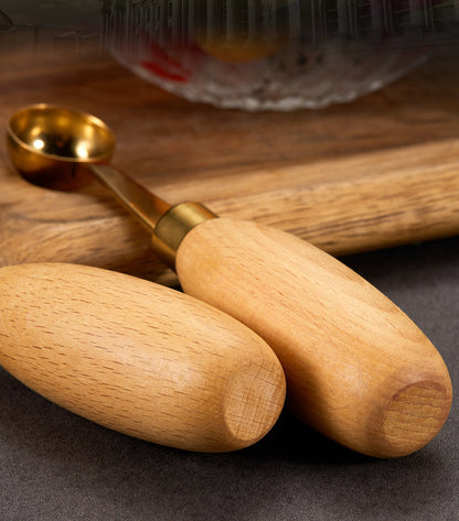 Oval Gold 304 Stainless Steel Fruit Scoop Watermelon Scoop Ice Cream Scoop With Wood Handle