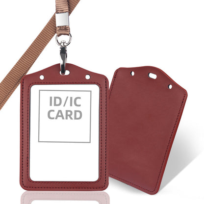 Large Size Leather Vertical ID Card Holder Badge Holder With Lanyard