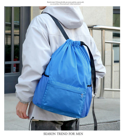 19 x 13.8" Drawstring Backpack, Waterproof Sports Gym Bag with Side Pocket