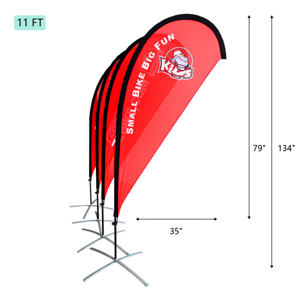 11' Custom Graphic Flag Kit Feather Flag Pole Kit Set Banner Flag Cross Base Water Drop Shape