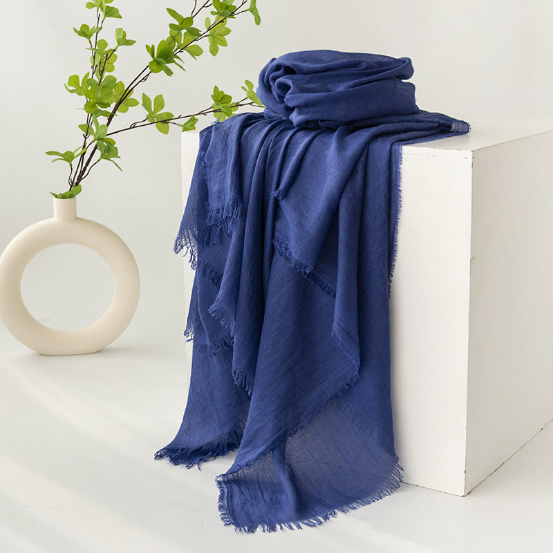 75'' Linen Feeling Scarf Pashmina Shawls Wraps Short Fringed Scarf Long Headscarf - Woven Label