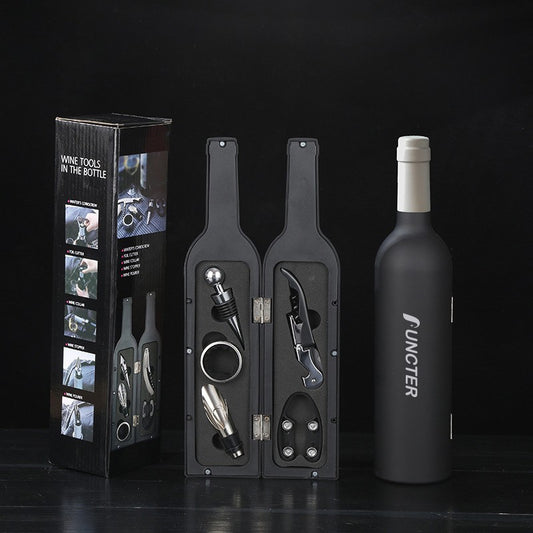 Waiter's Corkscrew Wine Bottle Shaped Silver Neck Corkscrew Set (Colorful Box) -5 Piece