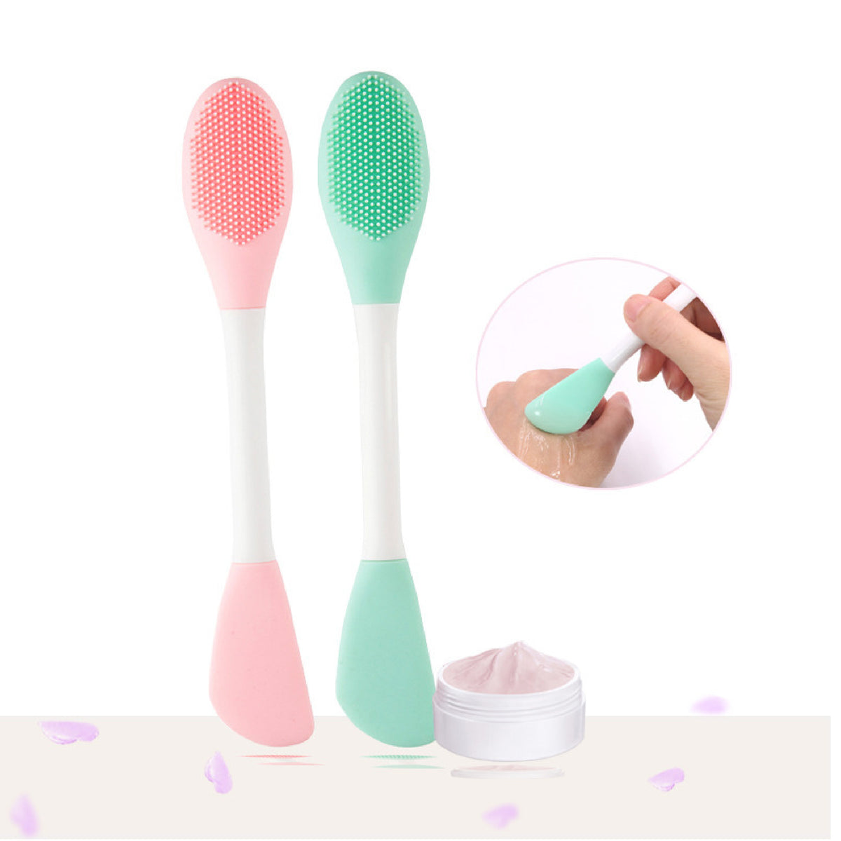 Plastic Handle Silicone Face Mask Dual Sides Brush Knife Shape for Mud, Clay, Mixed Mask Skin Care
