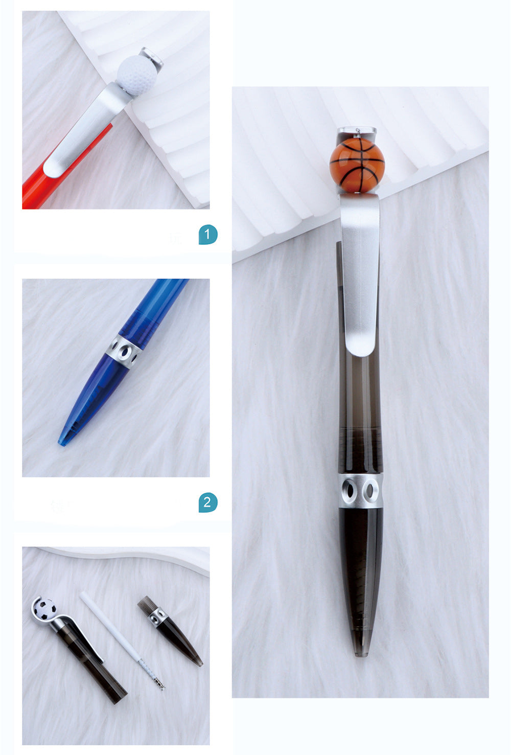 Basketball Head Pen Rotatable Writing Ballpoint Pens Novelty Plastic Sports Funny Pen