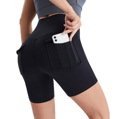Women's Fitness High Waist Yoga Shorts Sports Tights Short Pants W/Two Pockets