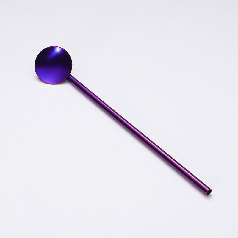 304 Stainless Straw Spoon Drinking Spoon With Straw (Blue & Purple)
